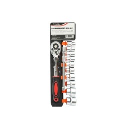 Set chei tubulare 12 piese 10-24 mm cu clichet 3/8 inch si prelungitor 150 mm