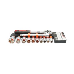 Set chei tubulare 12 piese 10-24 mm cu clichet 3/8 inch si prelungitor 150 mm