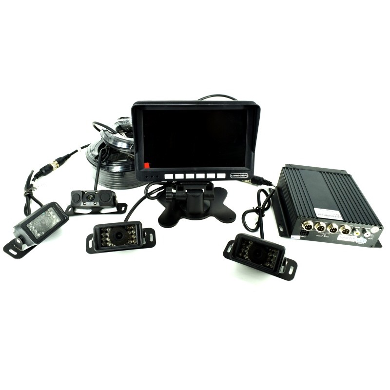 Sistem DVR kit monitor senzor parcare + 4 camere cu functie de inregistrare turism/camion  12V-24V. Lungime cablu fata 5m, cablu