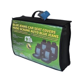 Set 9 bucati huse scaune auto Blue Jeans, cu fermoare pentru bancheta rabatabila