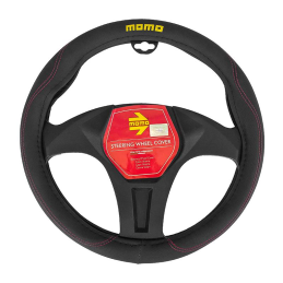Husa volan MOMO Comfort, microfibra, negru cu cusatura rosie