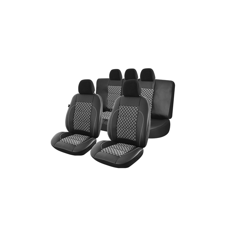 Set 9 bucati huse scaune Exclusiv leather premium negru cu gri