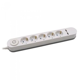 Prelungitor 5 Intrari Intrerupator iluminat & 2 Port-uri USB 3G 1.5mm x 3m Alb