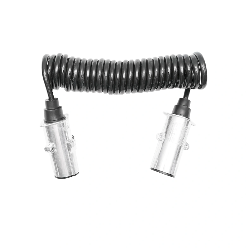 Cablu spiral 2.6m cu 2 stechere tata din metal, 7 pini pentru priza auto remorca
