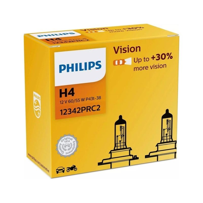 Set 2 becuri far H4 P43T 60/55W 12V vision Philips