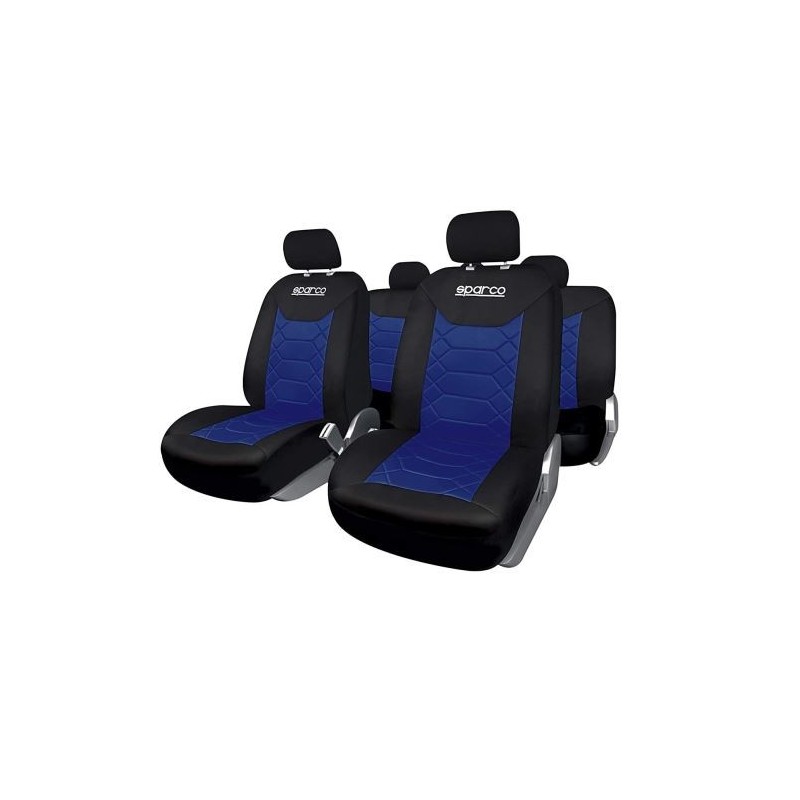 Set 11 bucati huse scaune auto Sparco Sport negru - albastru