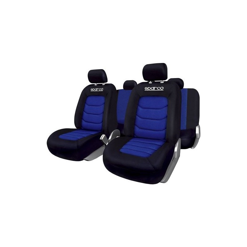 Set 9 bucati huse scaune auto Sparco Ergo Sport negru - albastru