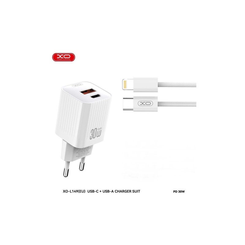 Incarcator retea PD30W XO cu 2 USB cu cablu USB tip C