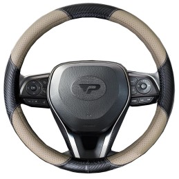 Husa volan Panda tip fibra carbon negru cu insertii piele ecologica perforata