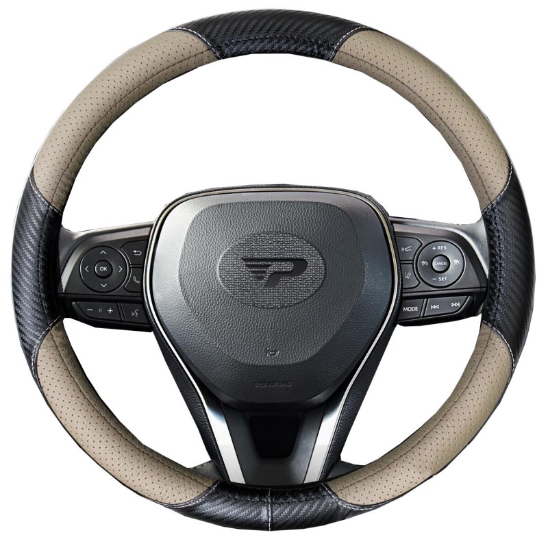 Husa volan Panda tip fibra carbon negru cu insertii piele ecologica perforata Husa volan Panda tip fibra carbon negru cu insertii piele ecologica perforata