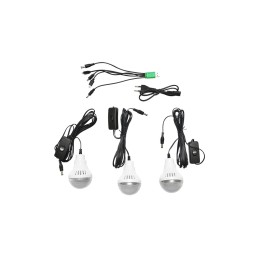 Kit iluminat portabil LED cu 3 becuri/proiector, panou solar si baterie 6V, 4.5 Ah