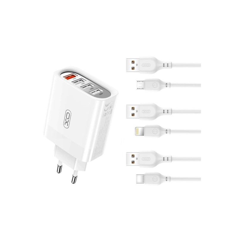 Incarcator retea 4 USB 1USB Quick charge QC3.0 + 3USB 2.4A cu cablu Lighting (Iphone)