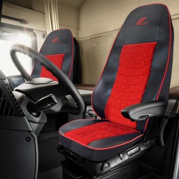 SET HUSE SCAUN TRUCK UMBRELLA PENTRU VOLVO EURO 5 PIELE ECOLOGICA NEAGRA + VELVET ROSU