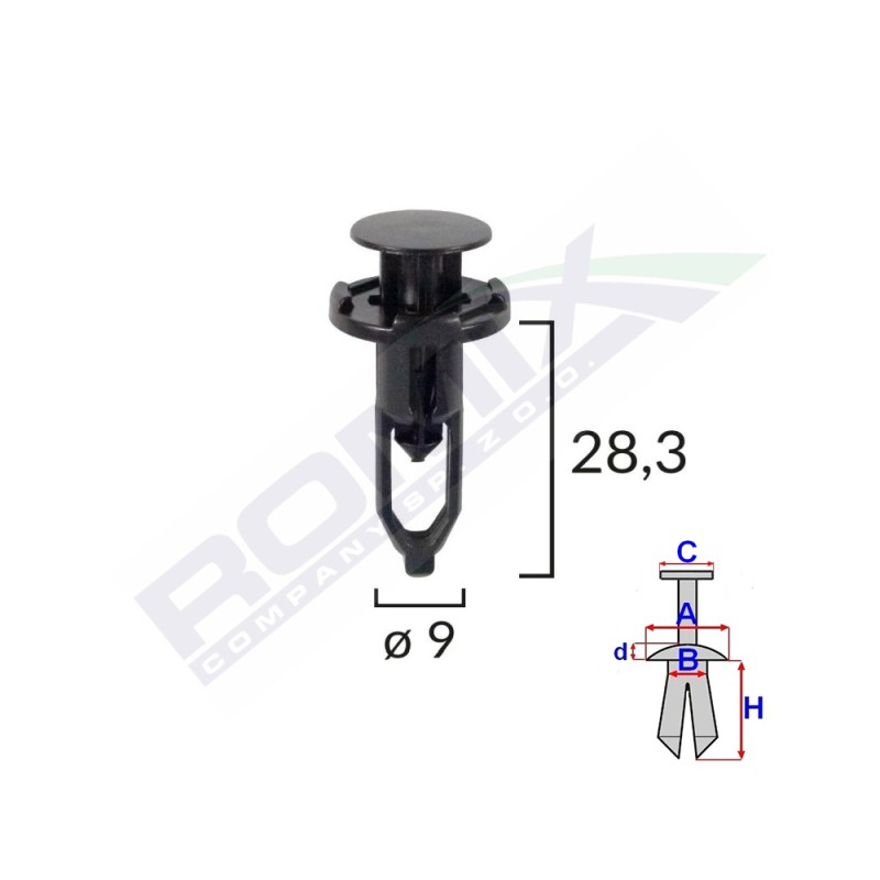 CLIPS FIXARE PENTRU TOYOTA/LEXUS 9X28.3MM - NEGRU SET 10 BUC
