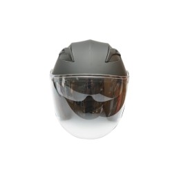 Casca moto tip jet neagra model urban cu viziera transparenta si ochelari de soare marimea XL