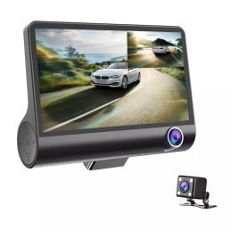 Camera auto DVR tripla FullHD 1080P inregistrare fata, interior si spate, display 4 inch Night Vision