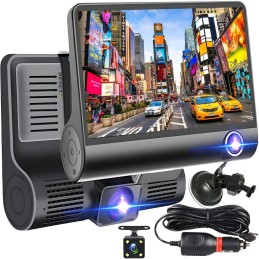Camera auto DVR tripla FullHD 1080P inregistrare fata, interior si spate, display 4 inch Night Vision
