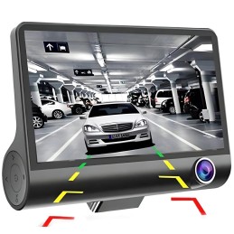 Camera auto DVR tripla FullHD 1080P inregistrare fata, interior si spate, display 4 inch Night Vision