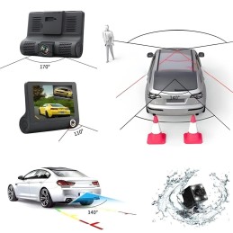 Camera auto DVR tripla FullHD 1080P inregistrare fata, interior si spate, display 4 inch Night Vision