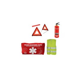 Kit siguranta auto cu trusa , 2 triunghiuri, stingator si vesta